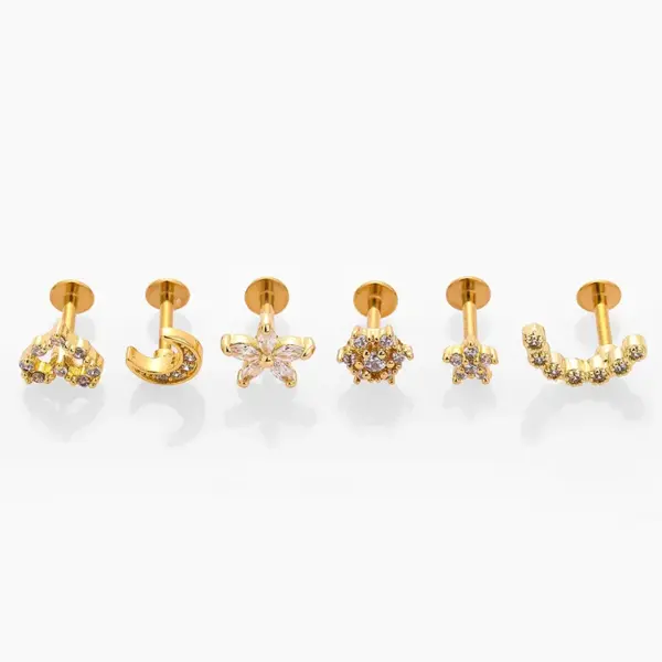 Wholesale 1 Piece Ear Cartilage Rings & Studs Casual Sexy Simple Style Moon Heart Shape Flower 316L Stainless Steel Waterproof Non Tarnish Surgical Steel Zircon Ion Plating (IP) 18K Gold Plated Lip Rings Nose Rings & Studs