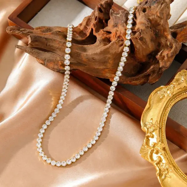 Wholesale Jewelry Simple Style Shiny Geometric 304 Stainless Steel 18K Gold Plated Plating Necklace Tennis Chain