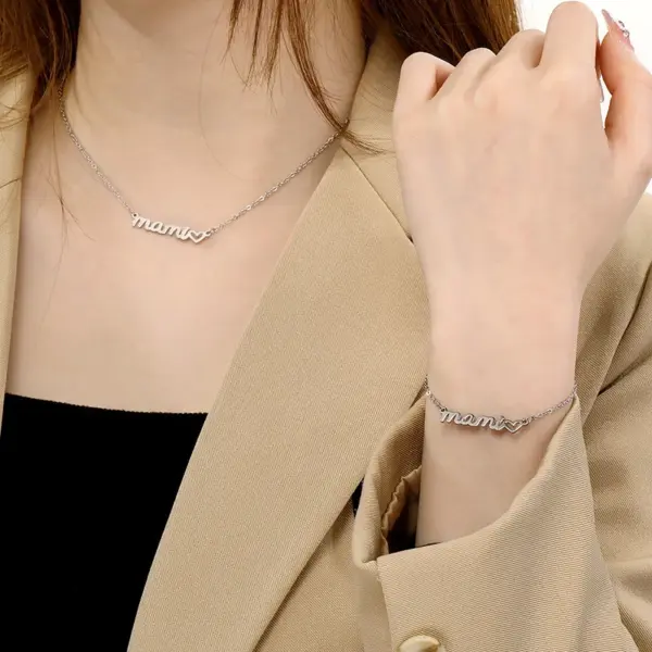 PVD Coated 18K Gold Plated Letter Stainless Steel MAMA Waterproof Non Tarnish Bracelets Necklace