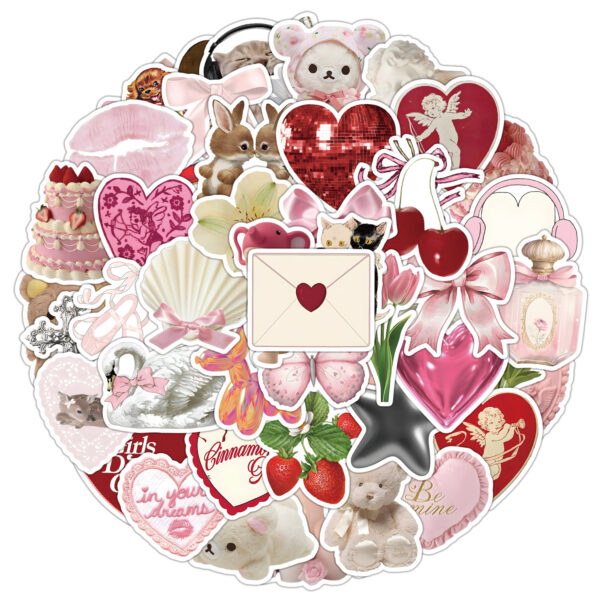 Wholesale Cross-border 50 cute pink girl graffiti stickers cup luggage decoration stickers children's stickers