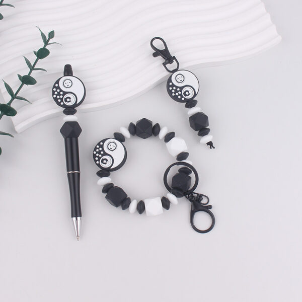 Wholesale Star Moon Yin Yang Pattern Personalized Beaded Pen Silicone Bracelet Key Ring Beaded Mobile Phone Bag Pendant