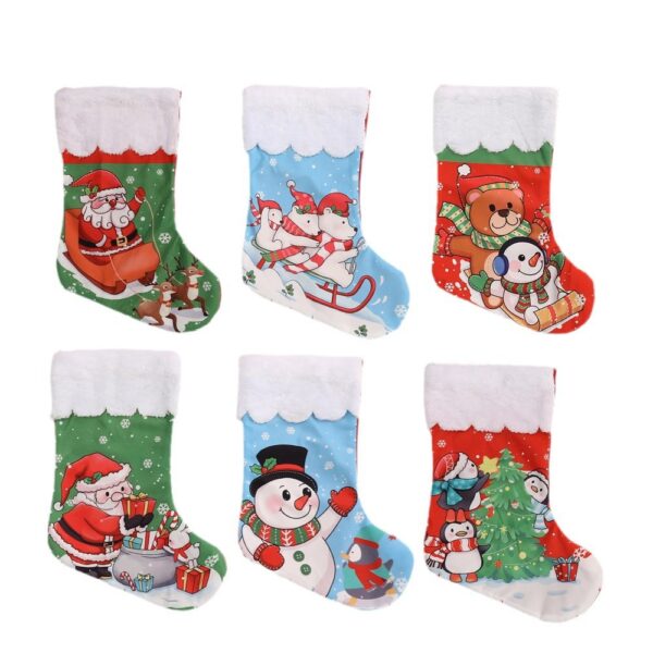 Wholesale Cross-Border New Christmas Decorations Plush Christmas Stocking Gift Bag for the Elderly Snowman Elk Pattern Gift Bag