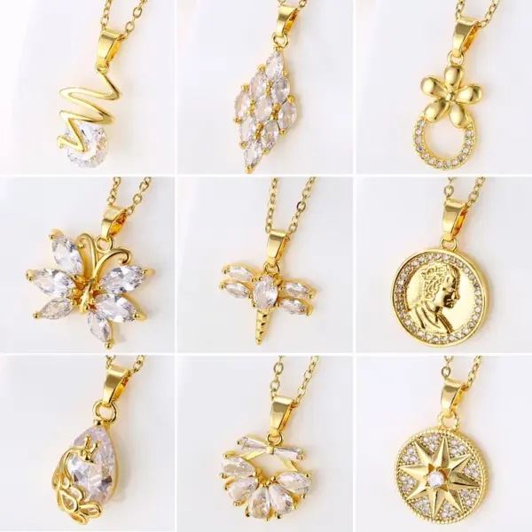 Water Plating Vacuum Plating Real Gold Plated 18K Gold Flower Dragonfly Butterfly 304 Stainless Steel Titanium Steel Simple Style Waterproof Non Tarnish 201 Stainless Steel Pendant Necklace