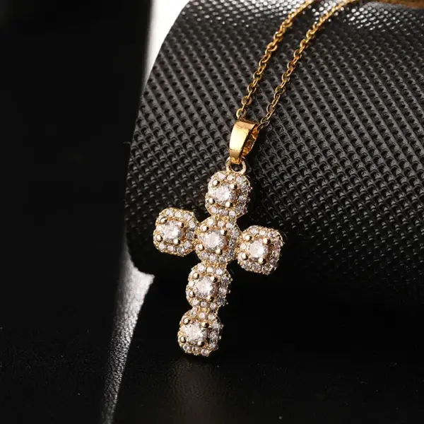 Wholesale Fashion Cross Copper Inlay Zircon Pendant Necklace 1 Piece