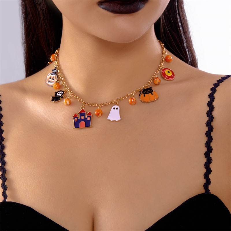 Wholesale Cat Pumpkin Funny Cartoon Pendant Necklace