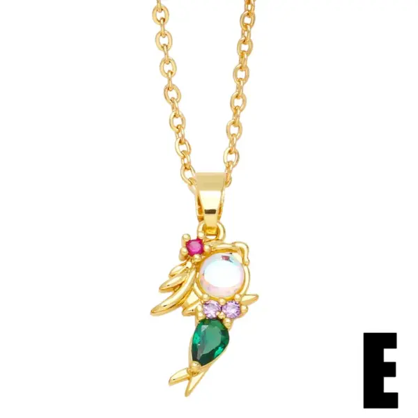 Wholesale Cute Fashion Simple Style Cartoon Character Mermaid Copper Plating Inlay Zircon 18k Gold Plated Necklace