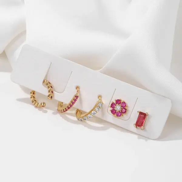 Wholesale 1 Set Basic Sweet Simple Style Geometric Flower Plating Inlay Brass Zircon 18k Gold Plated Earrings