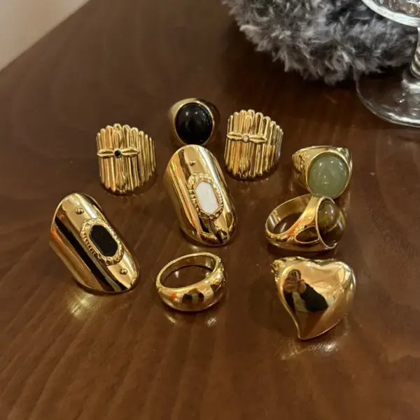 Wholesale Jewelry Retro Classic Style Oval Heart Shape Titanium Steel Plating Open Rings Rings