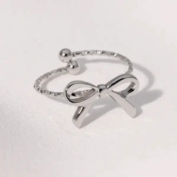 Wholesale PVD Coated Real Gold Plated 18K Gold Bow Knot 304 Stainless Steel Simple Style IG Style Waterproof Non Tarnish Open Rings