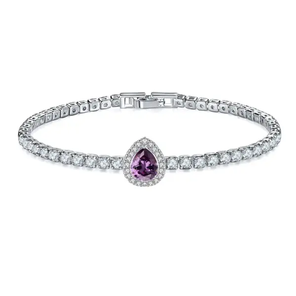 Wholesale Copper Rhodium Plated Simple Style Shiny Inlay Round Water Droplets Heart Shape Zircon Tennis Bracelet