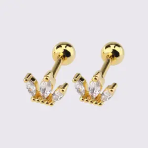 Golden Three-Leaf Crown Stud Earring Pieces
