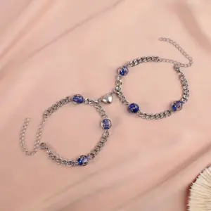 Cuban Link Chain Love Magnet Luminous Beads Sapphire Blue Pair