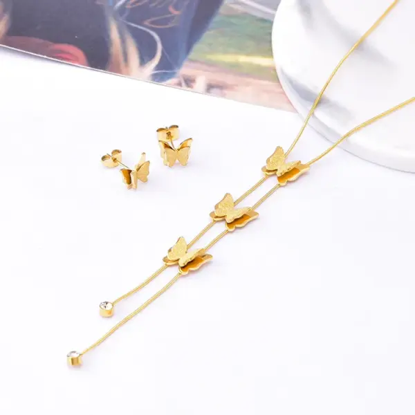 PVD Coated Real Gold Plated Butterfly Titanium Steel Simple Style Waterproof Non Tarnish Titanium Steel Pendant Necklace