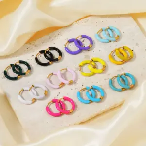 Wholesale 1 Pair Basic Commute Circle Buckle Epoxy 304 Stainless Steel 18K Gold Plated Hoop Earrings