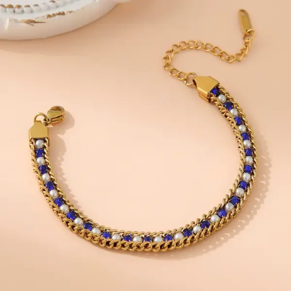 Wholesale Elegant Glam Simple Style Geometric 304 Stainless Steel 18K Gold Plated Rhinestones Bracelets In Bulk
