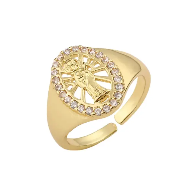 Wholesale Retro Cross Letter Copper Plating Inlay Zircon Gold Plated Open Rings