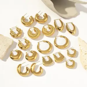 304 Stainless Steel C Shape Geometric PVD Coated 18K Real Gold Plated 18K Gold Simple Style Waterproof Non Tarnish Plating Gold Ear Studs