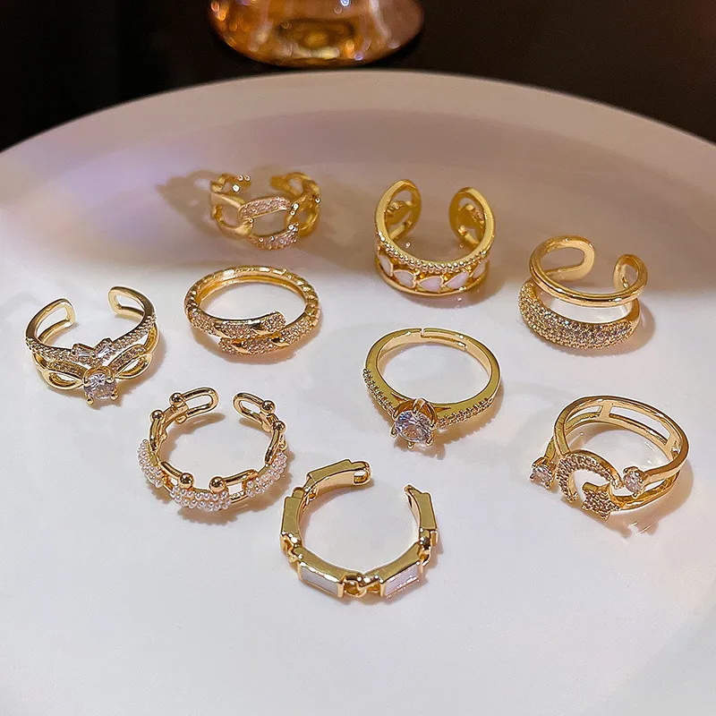 Wholesale Retro Geometric Butterfly Bow Knot Copper Inlay Artificial Pearls Zircon Rings