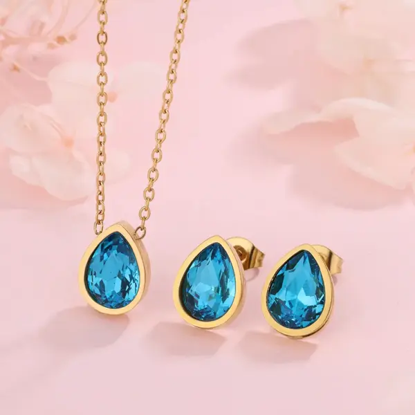 304 Stainless Steel Glass Water oplets Ion Plating (IP) Artificial Rhinestones 18K Gold Plated Sweet Simple Style Waterproof Non Tarnish Inlay Regular Chain Multicolor-Golden Yellow Jewelry Set