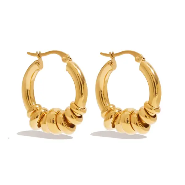 Wholesale 304 Stainless Steel Stainless Steel Ring Handle PVD Coated Real Gold Plated Basic Waterproof Non Tarnish Earrings