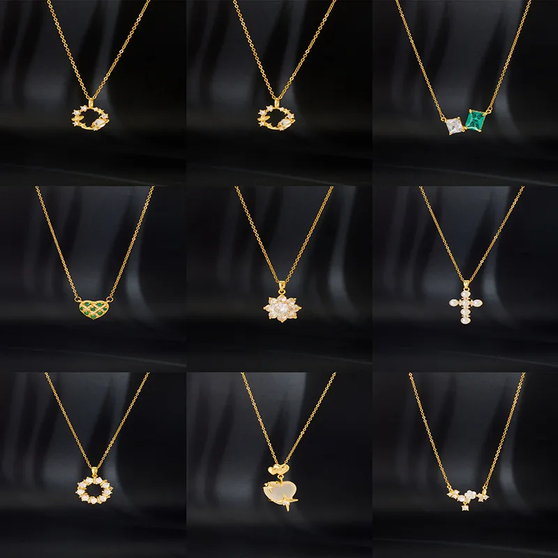Wholesale Simple Style Cartoon Character Heart Shape Bow Knot Copper Inlay Zircon Pendant Necklace
