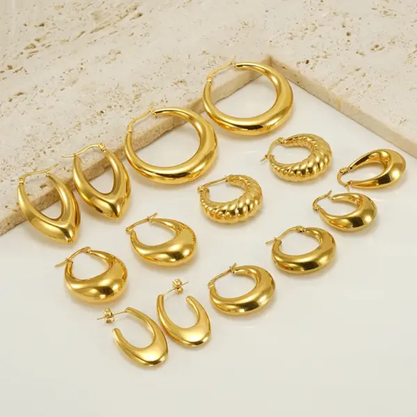 PVD Coated 18K Gold Plated Solid Color 304 Stainless Steel Retro Waterproof Non Tarnish Earrings
