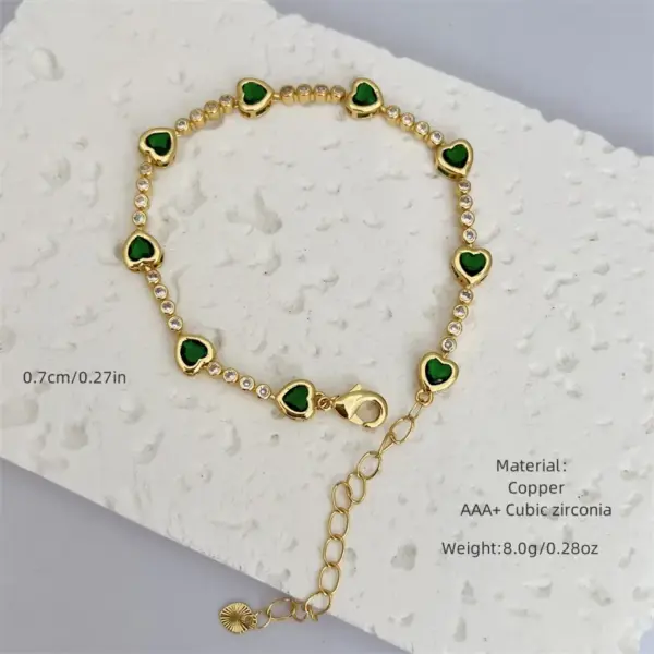 Wholesale Jewelry Classic Style Round Heart Shape Copper Zircon 18K Gold Plated Inlay Bracelets
