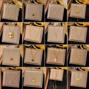 PVD Coated Real Gold Plated Round Heart Shape Solid Color Titanium Steel Elegant Sweet Streetwear Waterproof Non Tarnish Layered Necklaces Pendant Necklace