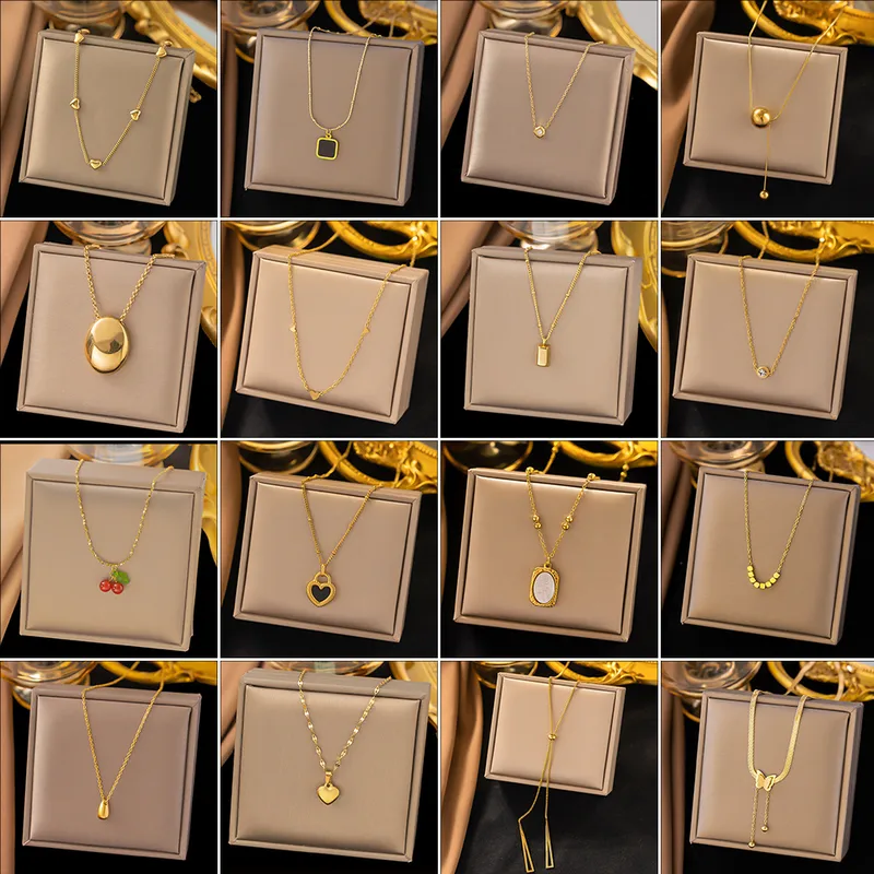 Wholesale PVD Coated Real Gold Plated Round Heart Shape Solid Color Titanium Steel Elegant Sweet Streetwear Waterproof Non Tarnish Layered Necklaces P