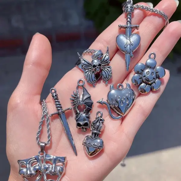 Wholesale Jewelry Punk Skull Stainless Steel Alloy Plating Pendant Necklace