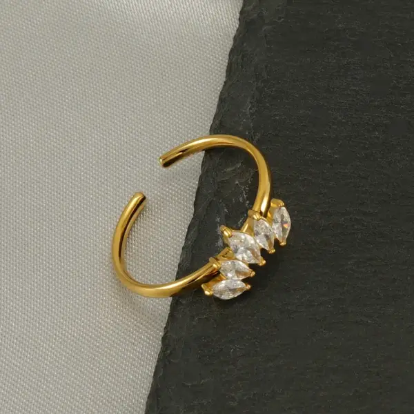 PVD Coated 18K Gold Plated Crown Stainless Steel Elegant Simple Style Waterproof Non Tarnish Open Rings