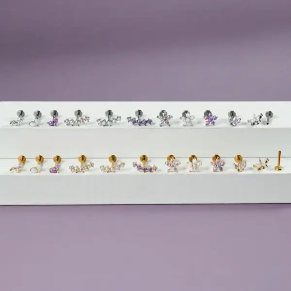 Stainless Steel Arc Five Opal Labret Water Drop Horse Eye Zircon Ear Studs Internal Thread Ear Cartilage Ear Studs