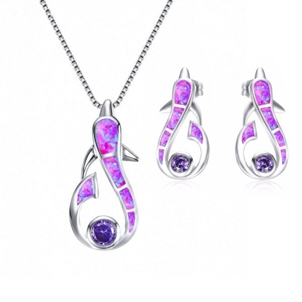 oly-68394c97fa8335d72207725178a668f8 Wholesale Yansheng wish cross-border European and American fashion opal necklace dolphin pendant short necklace earrings suit