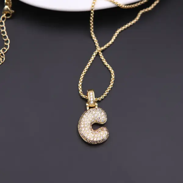 Wholesale Copper Simple Style Shiny Plating Hollow Out Inlay Letter Zircon Pendant Necklace