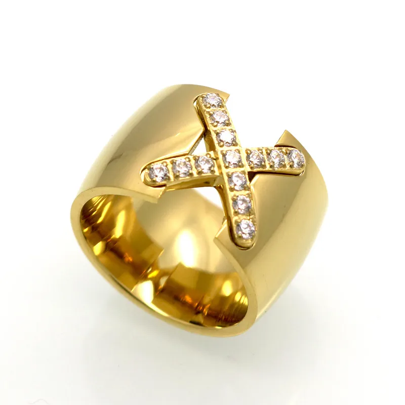 Wholesale Vacuum Plating Real Gold Plated 18K Gold X-Shaped 304 Stainless Steel Simple Style Waterproof Non Tarnish Rings