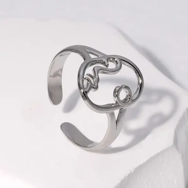 Wholesale PVD Coated Real Gold Plated Human Face Stainless Steel Fashion Waterproof Non Tarnish Open Ring