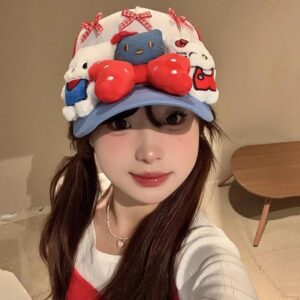 Wholesale Cute Hello Kitty Bow Cap Children y2k Yabi Wind Show Face Small Breathable Baseball Cap Summer