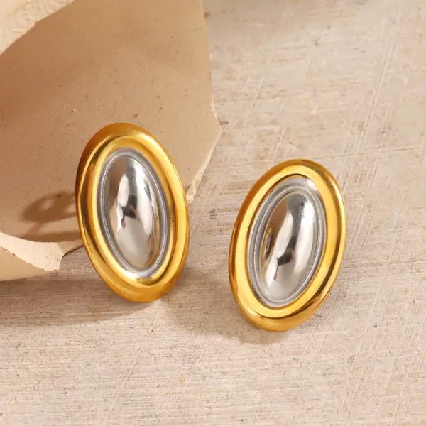 Wholesale Ion Plating (IP) 18K Gold Plated Oval 304 Stainless Steel Elegant Glam Hip-Hop Waterproof Non Tarnish Ear Studs