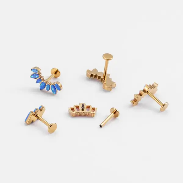 1 Piece Ear Cartilage Rings & Studs Fashion Crown Rectangle Pure Titanium Inlay Gem