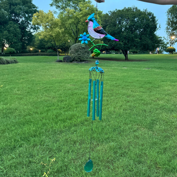 Wholesale Cross-border New Product Amazon Bird Iron Art Glass Painted Wind Bell Metal Paint Pendant Courtyard Balcony Hanging