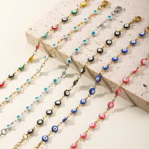 Wholesale PVD Coated 18K Gold Plated Devil's Eye 201 Stainless Steel Simple Style Waterproof Non Tarnish 201 Stainless Steel Bracelets