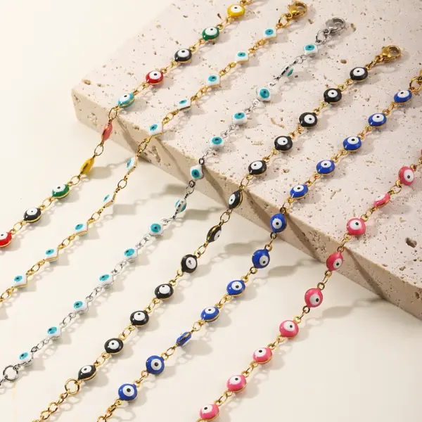 Wholesale PVD Coated 18K Gold Plated Devil's Eye 201 Stainless Steel Simple Style Waterproof Non Tarnish 201 Stainless Steel Bracelets