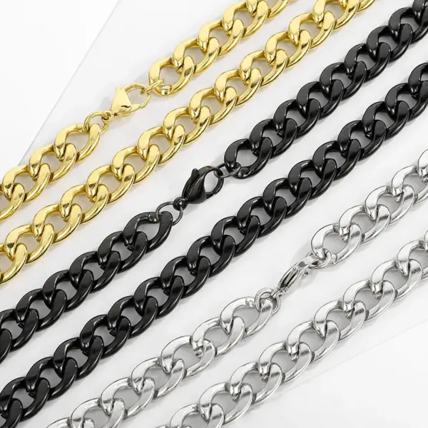 Wholesale 304 Stainless Steel Solid Color PVD Coated Stone-Free 18K Gold Plated Hip-Hop Waterproof Non Tarnish Plating Bracelets