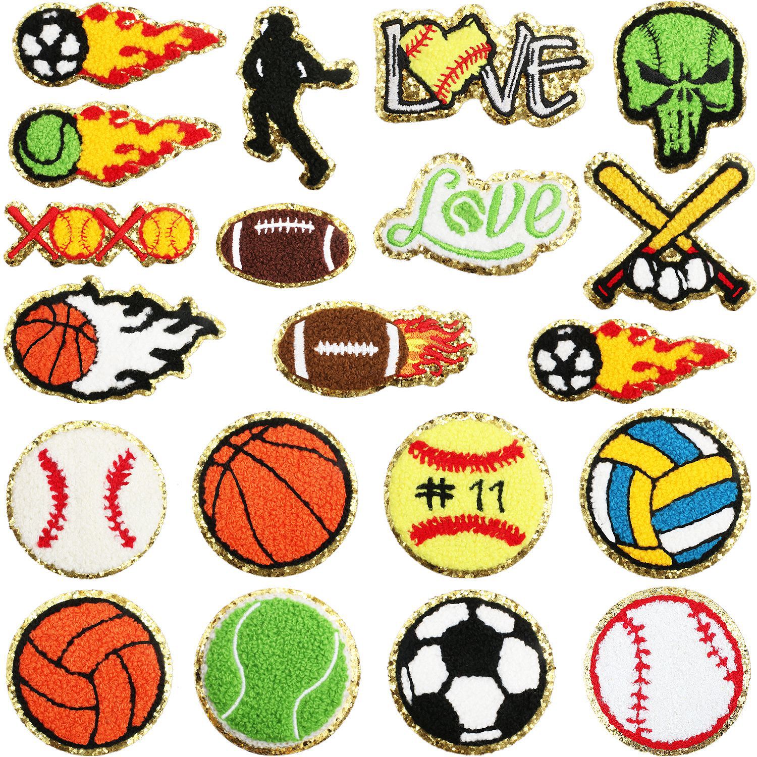 Wholesale Volleyball Towel Embroidered Patch Cartoon Rugby Football Embroidered Cloth Patch Greta Baseball Chenille Embroidered Label