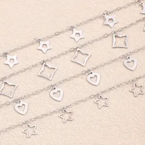 Wholesale 304 Stainless Steel Hollow Embossed Pentagram Heart-Shaped Anklet