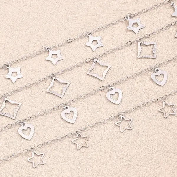 Wholesale 304 Stainless Steel Hollow Embossed Pentagram Heart-Shaped Anklet