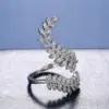 Wholesale New Ladies Zircon Ring Silver-plated Creative Plant Leaves Ring Copper Jewelry