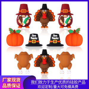 Wholesale Cross-Border 3D Thanksgiving Silicone Beads DIY Holiday Party Decorations Beaded Three-Dimensional Pumpkin Silicone Beads