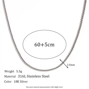 1.8mm S Chain-Steel Necklace-60cm+5cm