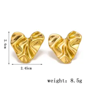 【XKE0059】Heart-shaped Wrinkle Earrings / Gold